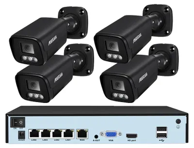 Immagine prodotto di Sistema di telecamere di sorveglianza, alta risoluzione 8MP, visione notturna intelligente, NVR 4CH e 4 telecamere, nessuna
