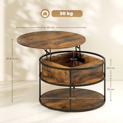 Immagine prodotto di Tavolino da salotto - Tavolo rotondo - Tavolino da caffè - Tavolino ausiliario - Tavolino laterale - Piano regolabile in altezza - Con spazio contenitivo