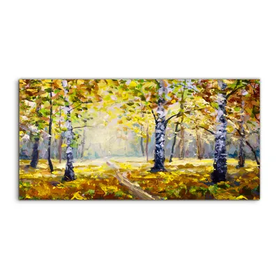 Produktbild von Coloray Glasbild 140x70  Wandbild Glasbilder Landschafts Wald Bäume Wald Herbst