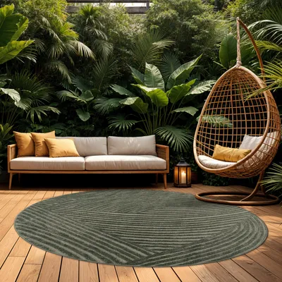 Immagine prodotto di Tappeto per esterni resistente alle intemperie Balcone Soggiorno Scandinavo Boho Unicolore Dimensioni 120 cm Rotondo