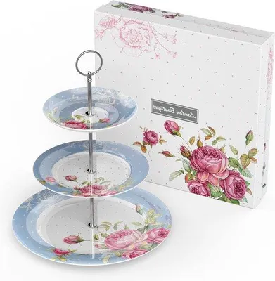 Produktbild von 3-stufiges Afternoon-Tea-Tablett, Kuchenteller, Blau, Porzellan