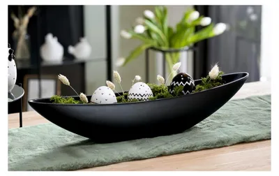 Produktbild von Dekoschale in Schwarz, 63 cm lang, vielseitig verwendbar als Pflanzschale, Snackschale, Kerzenleiste, Obstschale, Schmuckschale