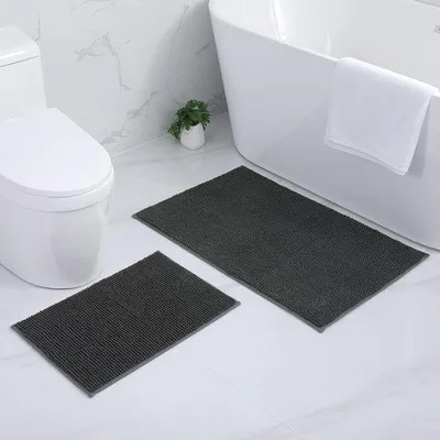 Productafbeelding van Famanu antislip badmat - wasbaar - zachte chenille - 40 x 60 cm + 60 x 90 cm - donkergrijs