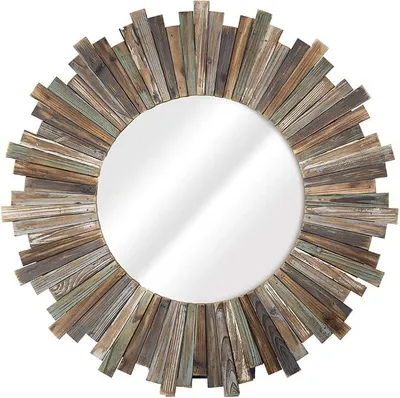 Produktbild von Wandspiegel rund 90 cm Durchmesser Paulownienholz Braun Sunburst | Dekospiegel Rundspiegel Holzspiegel Flurspiegel Badspiegel groß | Spiegel Wanddeko Sonnenspiegel Vintage Landhaus Wandmontage
