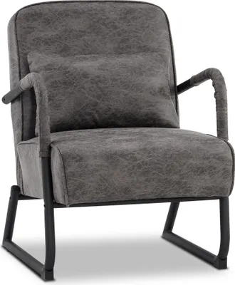 Immagine prodotto di Poltrona MCombo per soggiorno, poltrona reclinabile retro vintage con cuscini in pelle, poltrona lounge, poltrona imbottita, tessuto in microfibra, 4742-1 (grigio scuro)