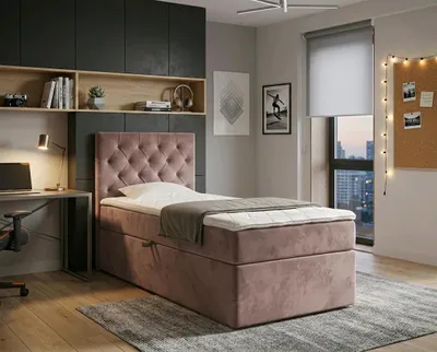 Produktbild von NORDELO Boxspringbett ELEGANTE 120x200 cm AMOR Velvet Rosa Komplett-Set gepolstertes Einzelbett mit Stauraum, Matratze und 4 cm Visco-Topper, Bonellfederkernmatratze, T30-Schaum