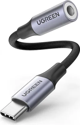 A UGREEN USB-C to 3.5mm headphone jack adapter cable is shown against a white background.