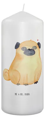 Produktbild von Mr. & Mrs. Panda Kerze Mops 19 x 8 cm - Weiß - Geschenk, Blockkerze, Sprüche, Hund, Liebe, Erinnerungslicht, Stumpenkerze, Bedruckte, Knuffig, Erinnerungskerze, Hundemama