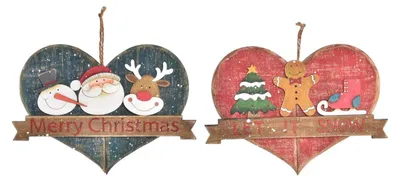 Weihnachtsdekoration aus Holz, rot/grün, 26x1,5x18,5 cm