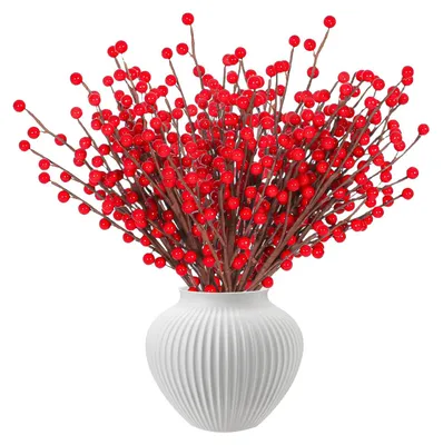 Künstliche Rote Beerenzweige, 10 Stück, 34 cm, Adventsdeko