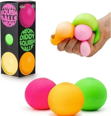 Produktbild von Tobar Neon Diddy Squish Ball taktile Fidget Toys (3 Stück) Verschiedene Designs und Farben 39999, 5.4 x 5.4 x 5.4 cm