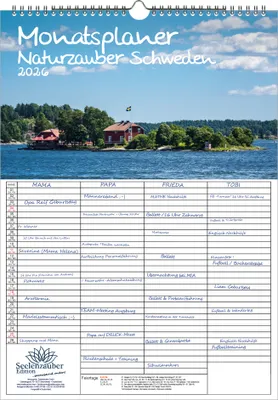 Produktbild von Naturzauber Schweden Planer Familienplaner 4 Spaltenplaner DIN A3 Kalender für 2026 Natur Reise Land Urlaub - Seelenzauber