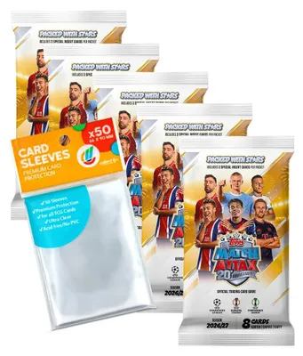 Obrázek produktu pro Sada karet UCC Match Attax Champions League 2026/27 – 5 boosterů + exkluzivní obaly pro sbírání