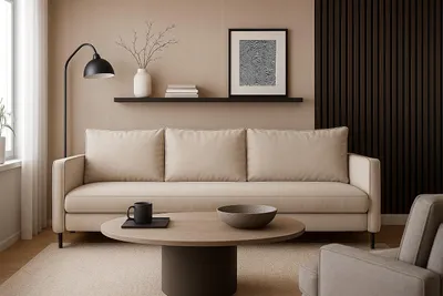 Produktbild von Schlafsofa Sofa mit Schlaffuntion und Bettkasten Couch Beige aus Samt mit Kissen Wohnzimmer Kinderzimmer