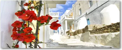 Produktbild von Tulup® Glas-Bild Wandbild aus Glas - 125x50 - Wandkunst - Wandbild hinter gehärtetem Sicherheitsglas - Dekorative Wand für Küche & Wohnzimmer  - Sehenswürdigkeiten & Architektur - Mykonos Griechenland - Rot