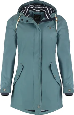 Produktbild von Dry Fashion Damen Regenmantel Kiel - Frauen Regenjacke Damen Jacke mit verstellbarer Kapuze Lang Winddicht Wasserdicht in Petrol Größe 46