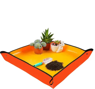 Produktbild von Umpflanzungsmatte für mittelgroße umgepflanzte Zimmerpflanzen und Bodenkontaminationskontrolle, 80 cm x 100 cm, tragbare Pflanzenmatte, Gartenmatte – Orange