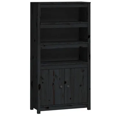 Image de Buffet haut Noir 80x35x154 cm Bois massif de pin