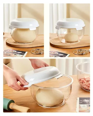 Produktbild von Pizza-Teigkugel-Box mit Deckel - Silikonstapelbehälter, große Glasschalen für Salat - Nistschalen mit Deckel Set, 6 Vorbereitungsschalen und 6 Deckel - Mikrowelle und Gefrierschrank