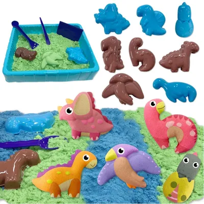 Produktbild von Dinosaurier Sandset Sand - 500 g - 8 Dinosaurierformen - Lernspielzeug für Kinder ab 3 Jahren