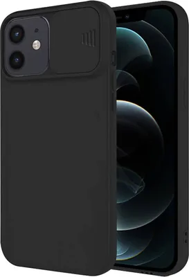 Produktbild von cofi1453® 360 Grad Schutz CamShield Silikon Cover Case Slim Handyhülle Schutzhülle mit Kameraschutz Kameraabdeckung kompatibel mit iPhone 12 Schwarz