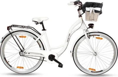 Produktbild von Goetze Style 28 Zoll City Bike, 18 Zoll Stahl Tiefeinsteiger, 3-Gang Shimano Nexus, Rücktrittbremse & V-Brake , LED-Beleuchtung, Rattankorb