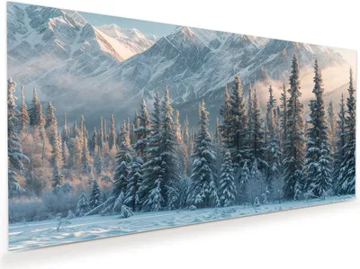 Produktbild von Glasbild 80x40cm in XXL für Wohnzimmer, Schlafzimmer Motiv Schneebedeckte Berge