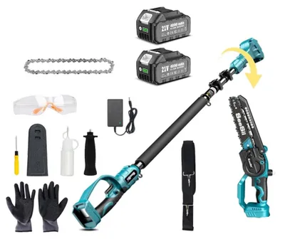 Produktbild von Elektrischer Hochentaster 2-in-1 - Akku-Kettensäge und Astschere - 20-cm-Schwert - Bürstenloser Motor - Teleskopstiel - 2 x 4,0-Ah-Akkus