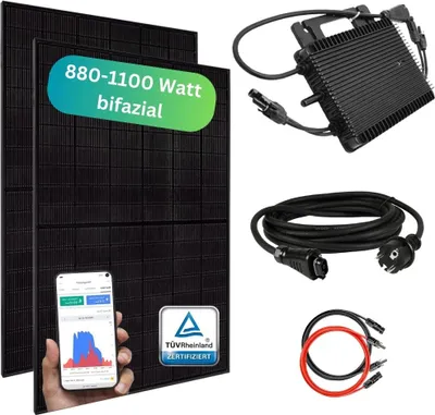 Produktbild von MYVOLTAICS Balkonkraftwerk MyBasic 880+ Watt, bifazial, Hoymiles Wechselrichter WLAN 800 Watt, Steckerfertig - einstecken. fertig. - 5m