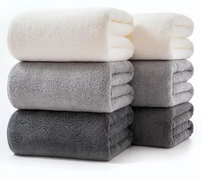 Produktbild von Mikrofaser Duschtuch Set Ultraleicht Schnelltrocknend Kompakt 6 Badetücher Weiss+Dunkelgrau+Hellgrau