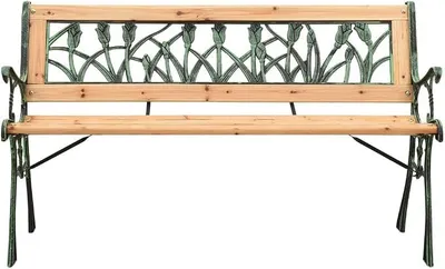 Imagen del producto de Banco de jardín de 122 cm, fabricado en hierro fundido y madera maciza de abeto
