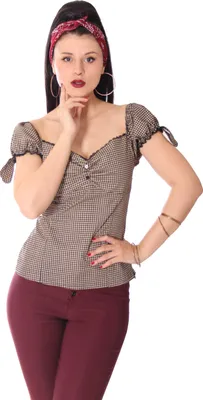 Produktbild von SugarShock Tabea Gingham 50s retro Blusen Shirt, Größe:XXL, Farbe:schwarz cremé