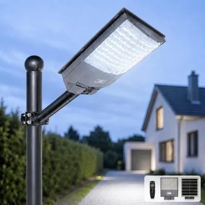 Produktbild von 1000W LED Solar Straßenlampe 72 LEDs mit Bewegungsmelder und Fernbedienung, IP67 wasserdicht, Solarleuchte Außen für Garten und Hof, Kaltweiß
