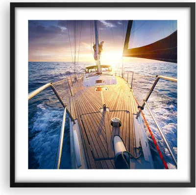 Produktbild von Gerahmtes Poster - Schwarzer Rahmen - Segelboot Meer - 50x50 cm - Wand Bild - Wanddeko - Wandbilder - Kunstposter - Wandposter - Bilderrahmen - Bilder - Kunstdruck - Wandbild - P2BAC50x50-4076