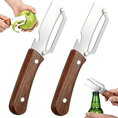 Imagen del producto de Juego de 2 peladores de acero inoxidable con mango de madera