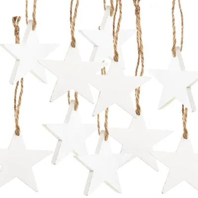 Produktbild von 10 kleine Holzsterne Anhänger 7 cm weiß - Baumschmuck Sterne aus Holz