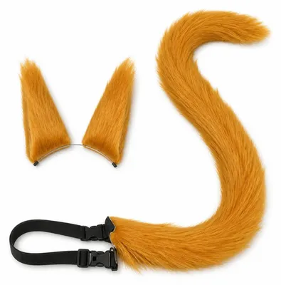 Kostümzubehör-Set: gelber Schwanz (80 cm) + 2 Kopfschmuckstücke
