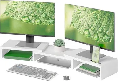 Productafbeelding van Famanu Monitorstand met smartphonehouder - Verstelbaar, wit