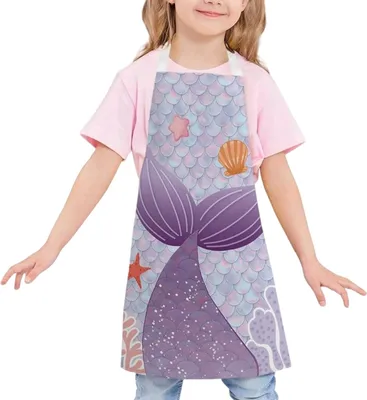 Produktbild von Kinderschürze für Jungen und Mädchen, verstellbare, wasserdichte Polyester-Kinderschürze zum Backen, Malen, Kochen und für Partys (Meerjungfrauen-Design)