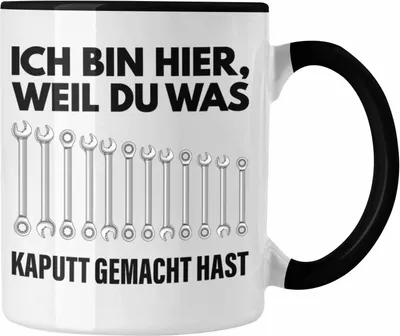 Produktbild von Trendation - Handwerker KFZ Mechaniker Geschenk Lustig Tasse Automechaniker Werkstatt Tasse Hausmeister (Schwarz)