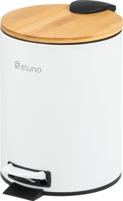 Produktbild von eluno Kosmetikeimer, Treteimer 3 Liter Fassungsvermögen aus Bambus und weißem Metall