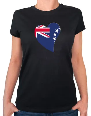 Produktbild von Huuraa Damen T-Shirt Cookinseln Flagge Herz S Black Bio Baumwolle Fairtrade Damenshirt Geschenkidee