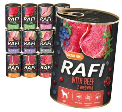Zdjęcie produktu dla Rafi Mokra Karma Dla Psów Dorosłych Mix 6 Smaków Puszka 12x400g