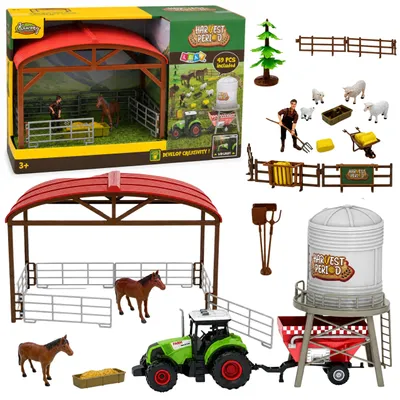 Productafbeelding van Boerderijset met tractorstalsilofiguren Dierengereedschap 49-dlg.