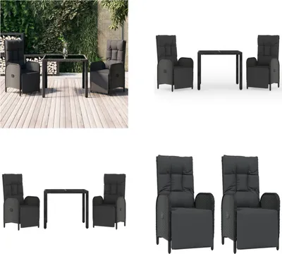 Produktbild von vidaXL 3 tlg. Garten Essgruppe mit Kissen Schwarz Poly Rattan - Garten Essgruppe - Garten Essgruppen - Essgruppe - Essgruppe Terrasse