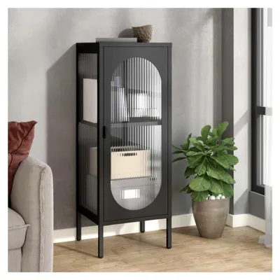 Produktbild von Schwarzes Sideboard 40x35x105cm aus Glas und Stahl
