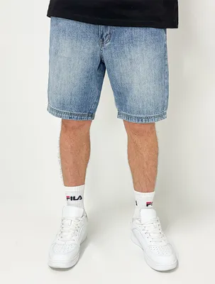 Produktbild von DADA Supreme Jeans Shorts mit Coin Crown Print in Washed Denim Größe: 36W