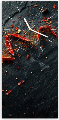 Produktbild von Wanduhr aus Glas mit Motiv Chili Auf Schiefer- 30 x 60 cm - inkl. Aufhängesystem