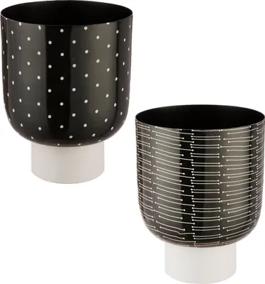 Zdjęcie produktu dla Gilde Übertopf, "Black & White", gepunktet, gestreift, Metall, schwarz, H. 22 cm, D. 18 cm 55248 4063387552483 2 Stück (2-fach sortiert)