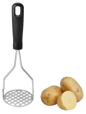 Produktbild von Kartoffelstampfer - Edelstahl mit Gummigriff - Für Kartoffelpüree, Obst und Gemüse - Spülmaschinengeeignet